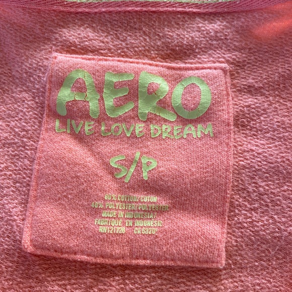 Women AERO Cropped Raw Hem LIVE LOVE DREAM Top Sweatshirt Small Orange - Picture 7 of 8